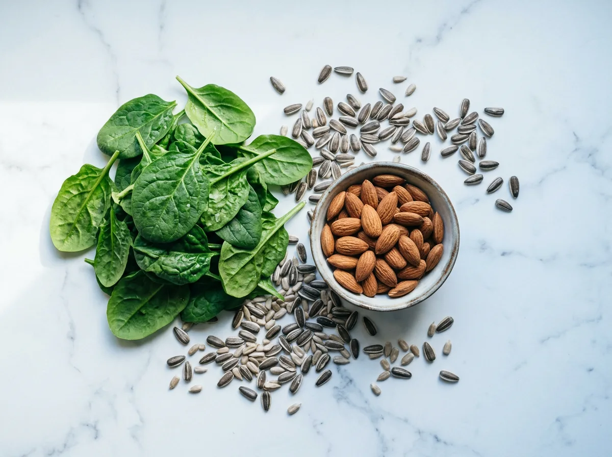 Magnesiumrika ingredienser - spenat, mandlar och solrosfrön